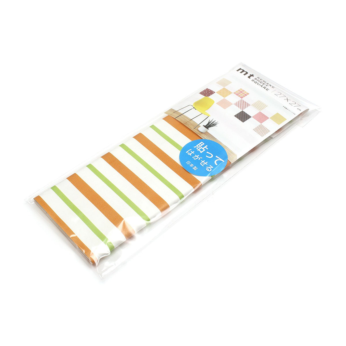 カモ井／マスキングテープ　ｍｔリメイクシートスクエア　ボーダー・オレンジ×イエローグリーン　ＭＴＣＡＲＳ００５