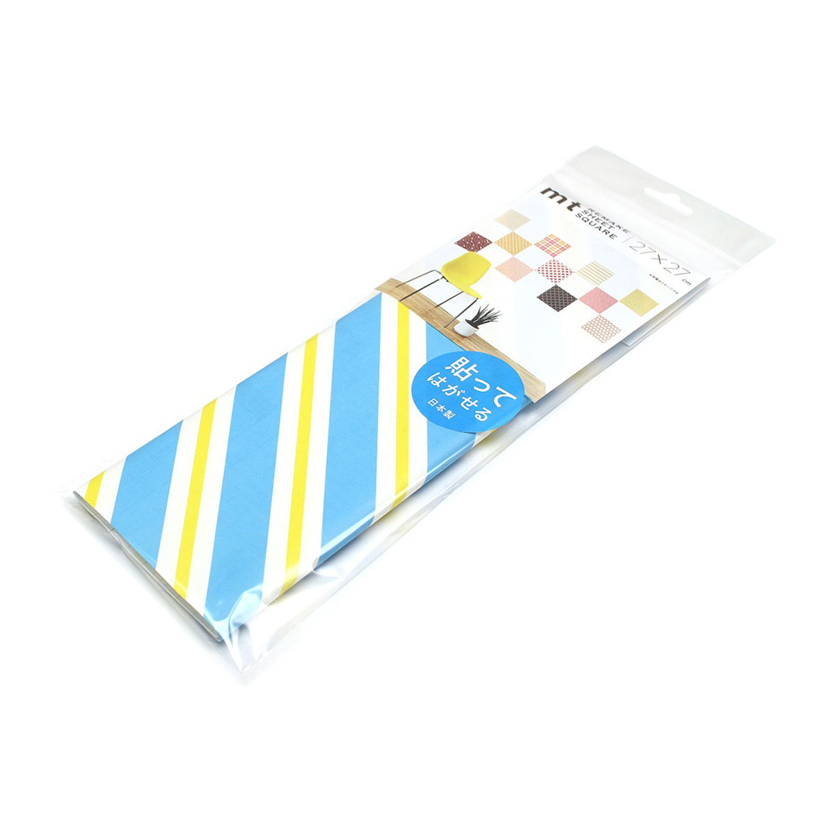 カモ井／マスキングテープ　ｍｔリメイクシートスクエア　ストライプ・ライトブルー×イエロー　ＭＴＣＡＲＳ００８