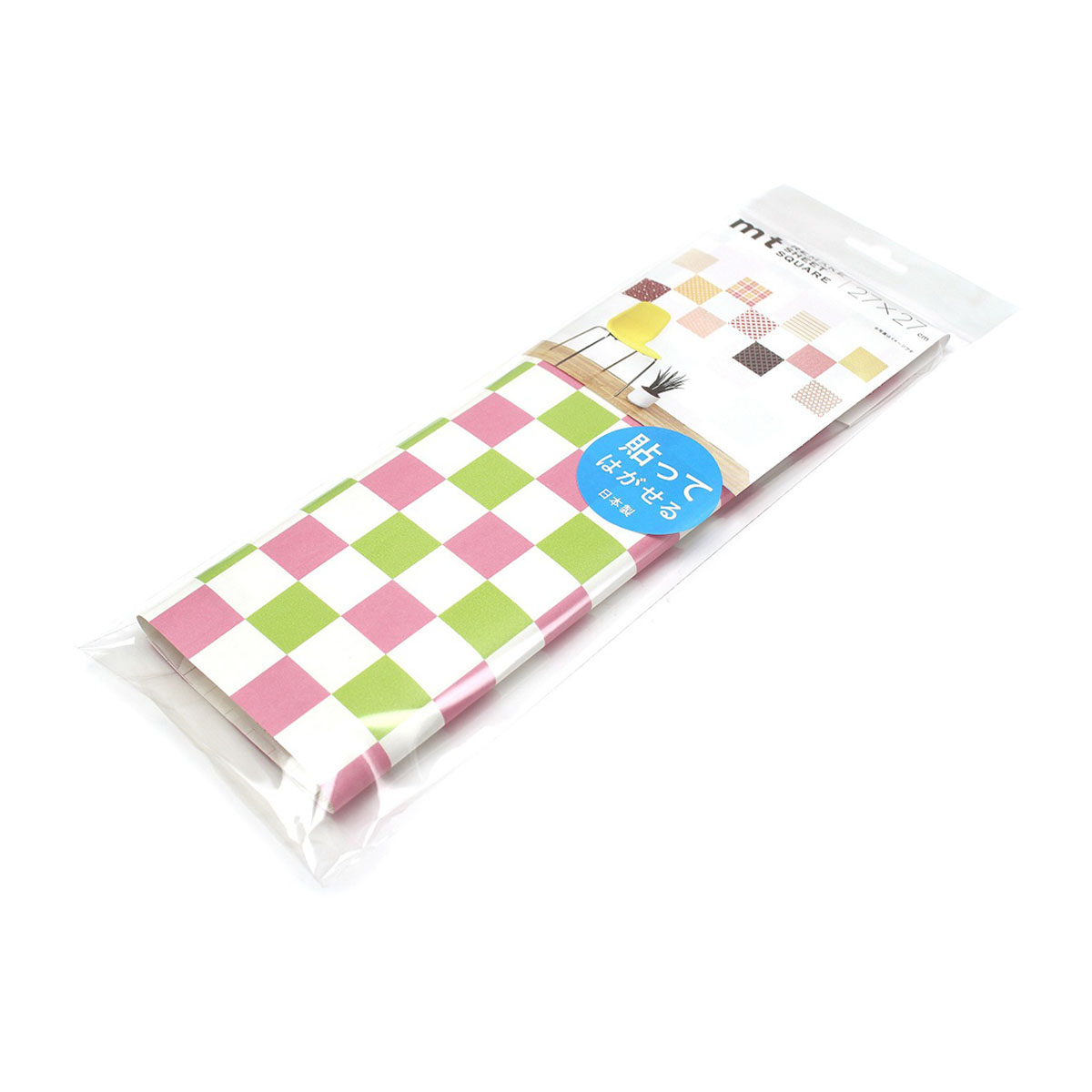 カモ井／マスキングテープ　ｍｔリメイクシートスクエア　チェッカー・ピンク×イエローグリーン　ＭＴＣＡＲＳ０１５