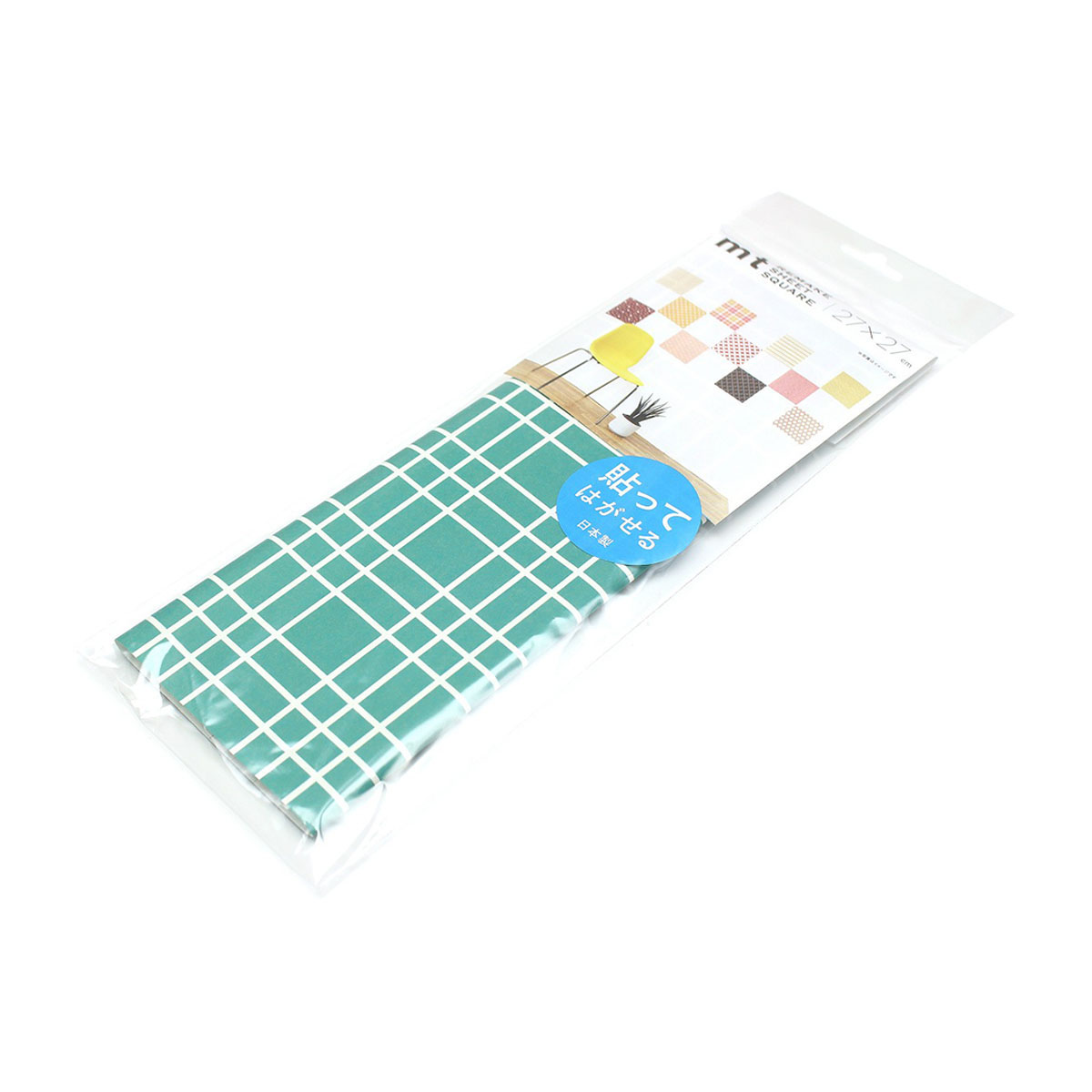 カモ井／マスキングテープ　ｍｔリメイクシートスクエア　三枡格子・花緑青　ＭＴＣＡＲＳ０３６