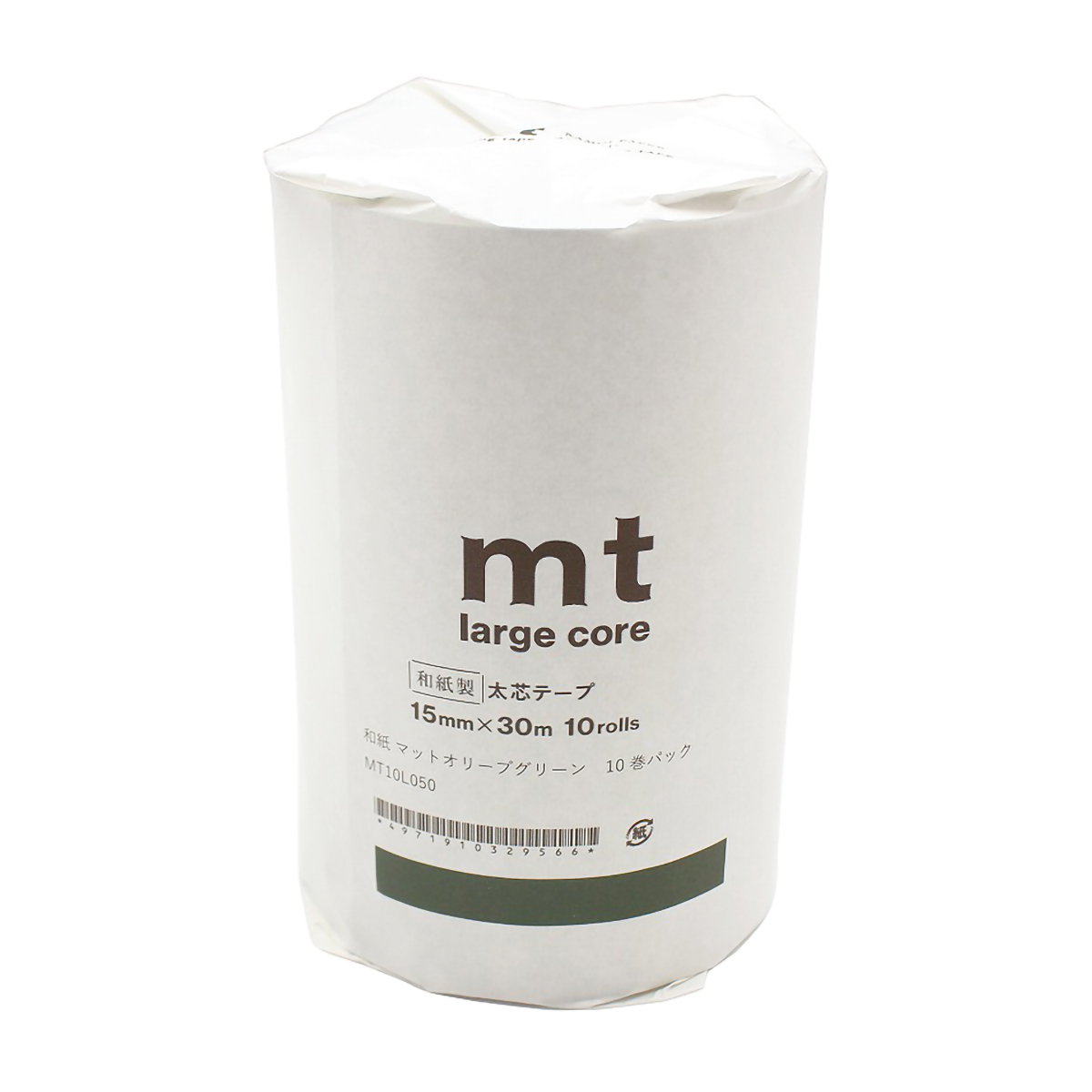 カモ井／マスキングテープ　ｍｔ　ｌａｒｇｅ　ｃｏｒｅ　和紙　マットオリーブグリーン　１０巻パック　ＭＴ１０Ｌ０５０