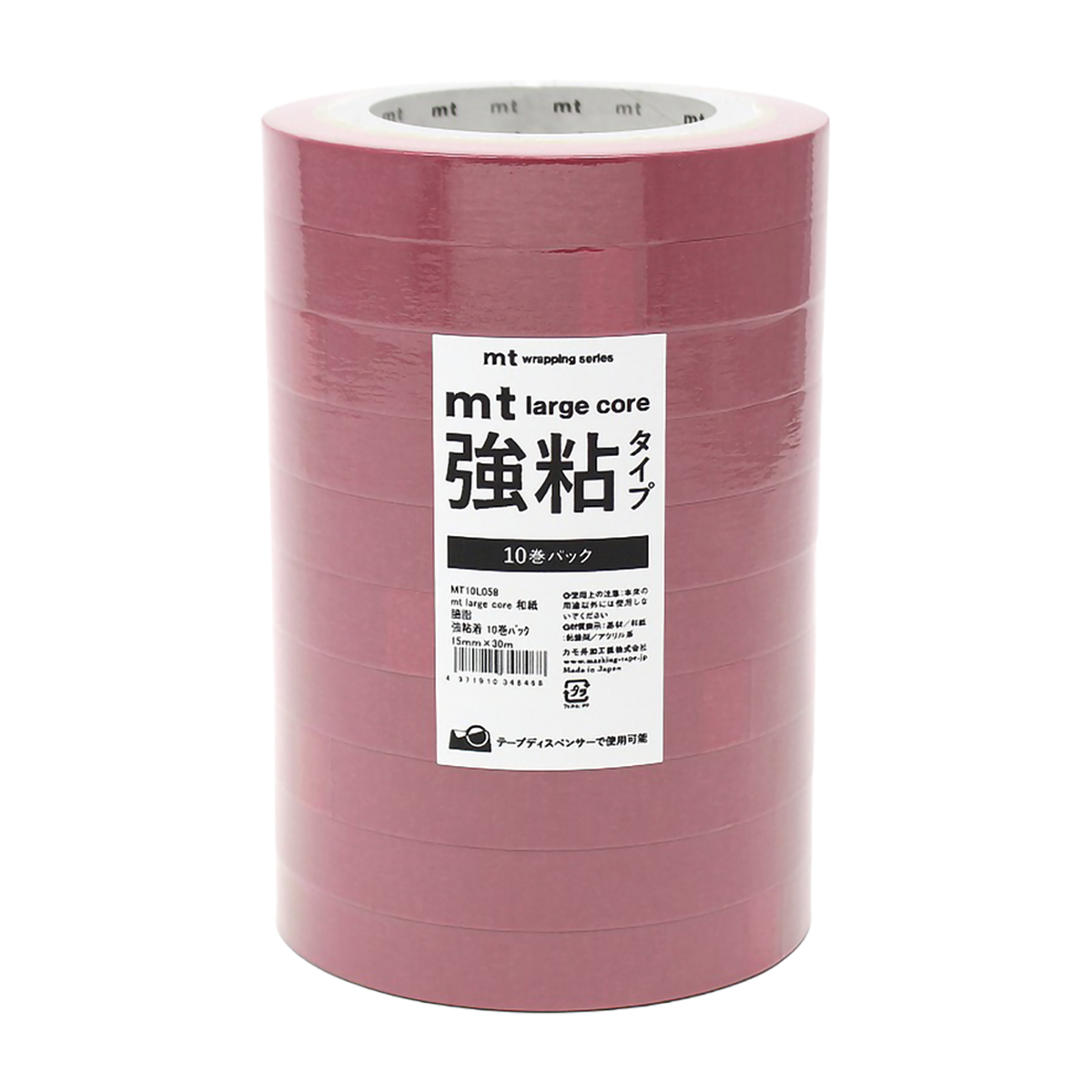 カモ井／マスキングテープ　ｍｔ　ｌａｒｇｅ　ｃｏｒｅ　和紙　臙脂　強粘着　１０巻パック　ＭＴ１０Ｌ０５８