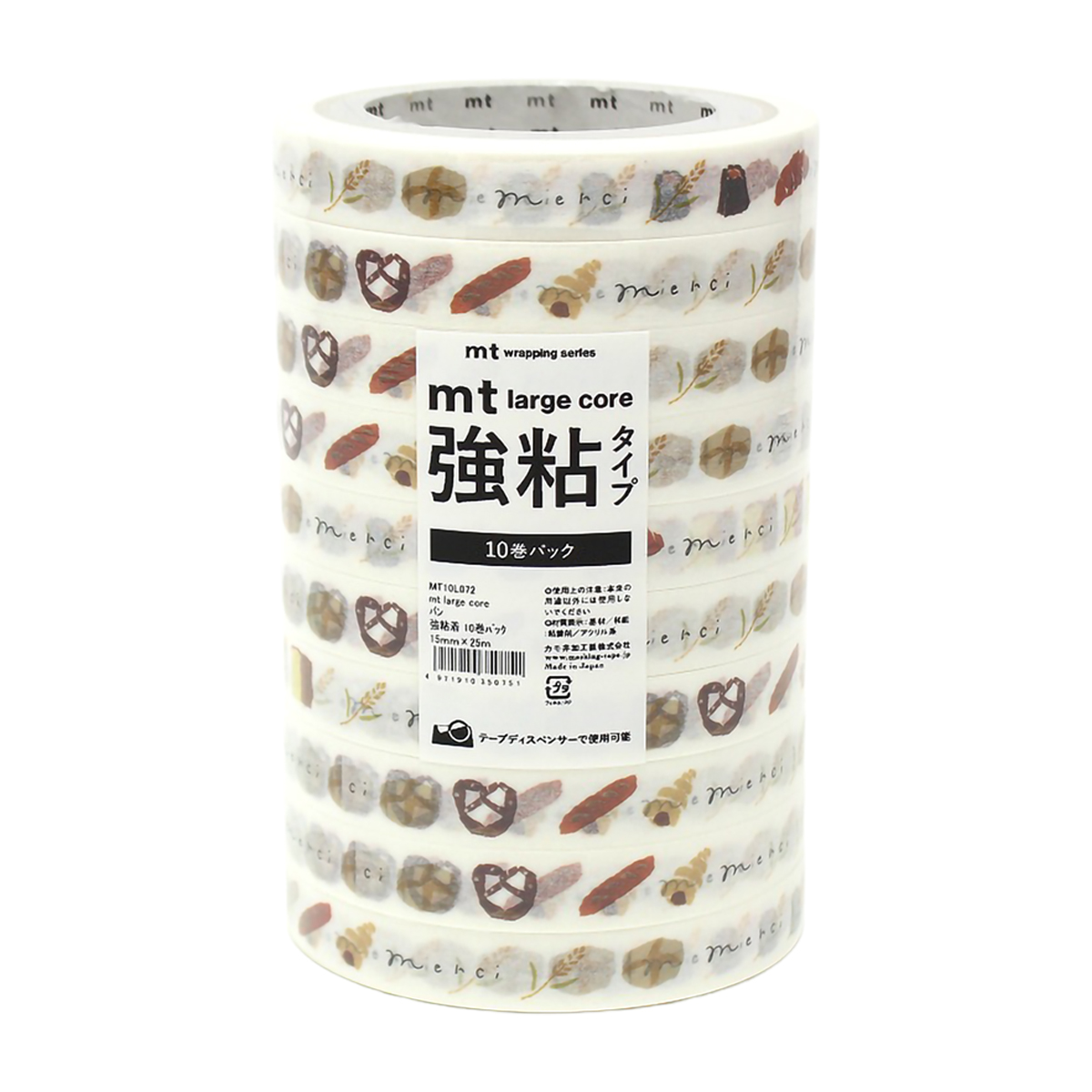 カモ井／マスキングテープ　ｍｔ　ｌａｒｇｅ　ｃｏｒｅ　パン　強粘着　１０巻パック　ＭＴ１０Ｌ０７２