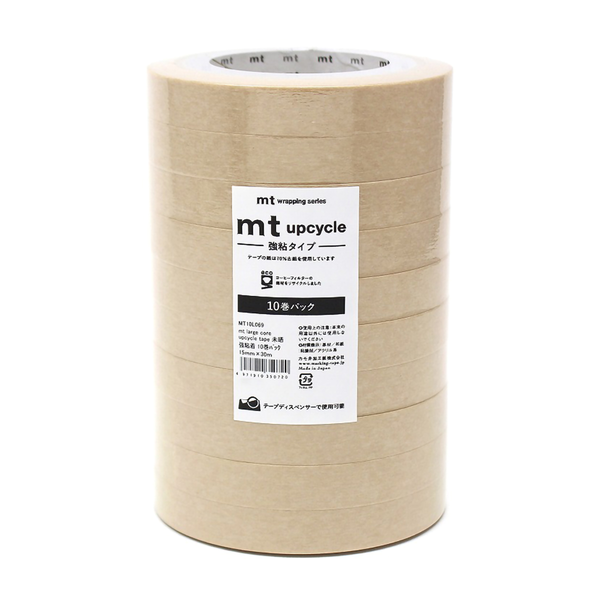 カモ井／マスキングテープ　ｍｔ　ｌａｒｇｅ　ｃｏｒｅ　ｕｐｃｙｃｌｅ　ｔａｐｅ　未晒　強粘着　１０巻パック　ＭＴ１０Ｌ０６９