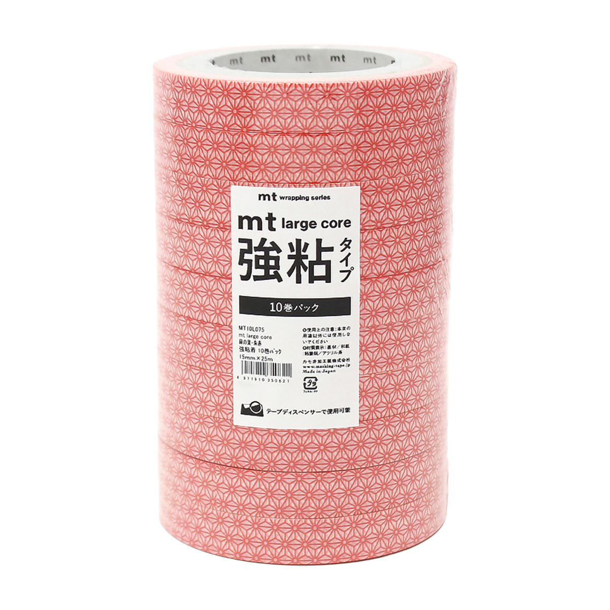 カモ井／マスキングテープ　ｍｔ　ｌａｒｇｅ　ｃｏｒｅ　麻の葉・朱赤　強粘着　１０巻パック　ＭＴ１０Ｌ０７５