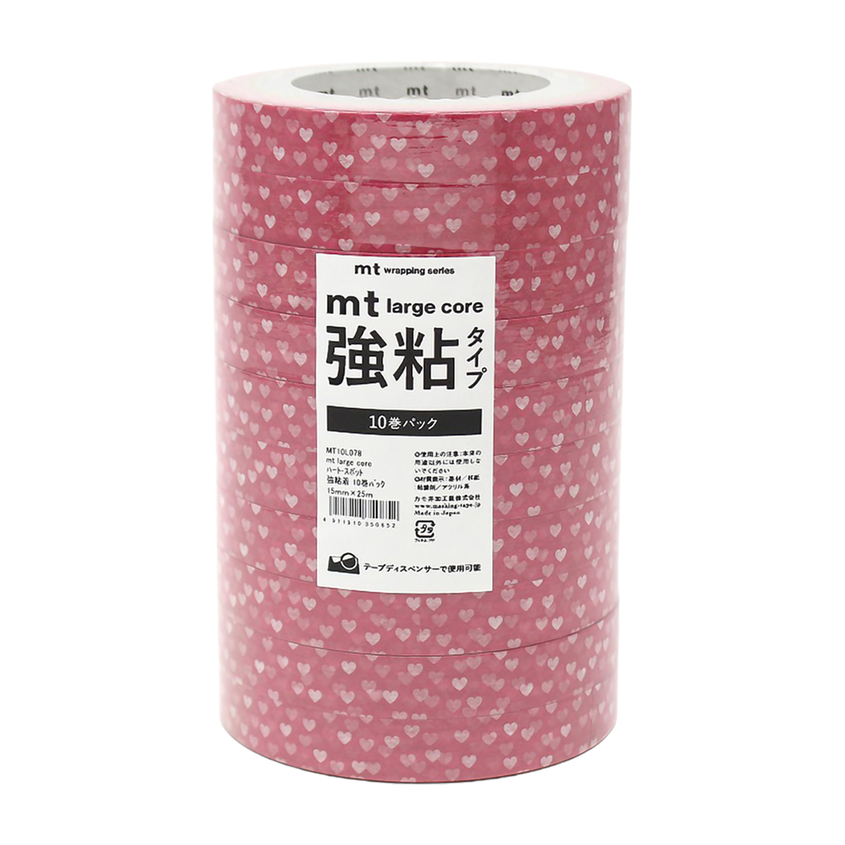 カモ井／マスキングテープ　ｍｔ　ｌａｒｇｅ　ｃｏｒｅ　ハート・スポット　強粘着　１０巻パック　ＭＴ１０Ｌ０７８