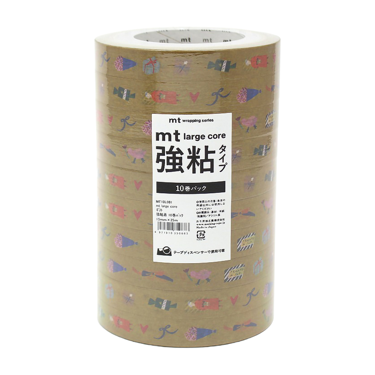 カモ井／マスキングテープ　ｍｔ　ｌａｒｇｅ　ｃｏｒｅ　ギフト　強粘着　１０巻パック　ＭＴ１０Ｌ０８１