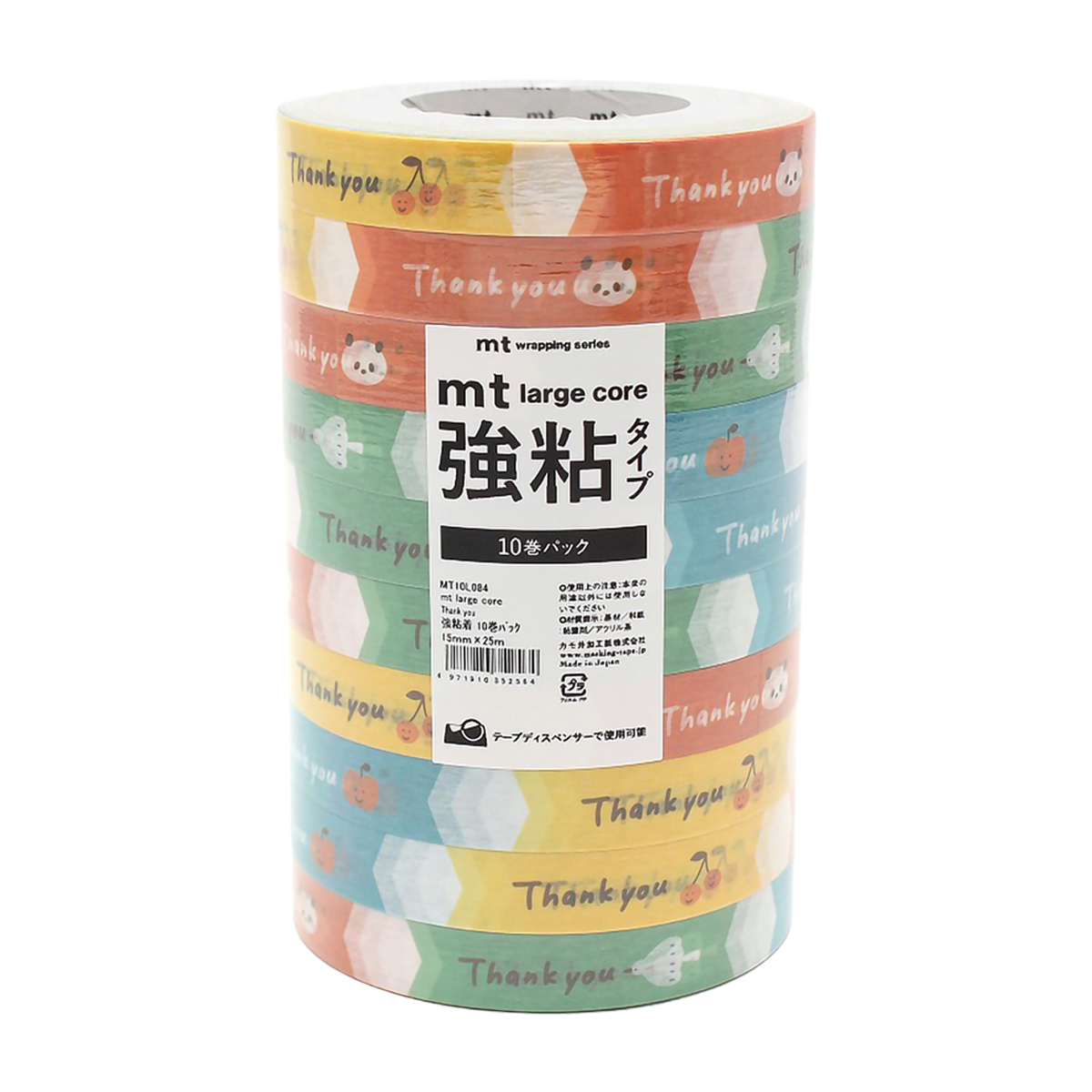 カモ井／マスキングテープ　ｍｔ　ｌａｒｇｅ　ｃｏｒｅ　Ｔｈａｎｋ　ｙｏｕ　強粘着　１０巻パック　ＭＴ１０Ｌ０８４