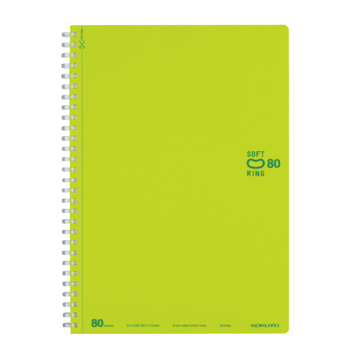 コクヨ　ソフトリングノート　Ｂ５　８０枚　ドットＢ罫　ライトグリーン
