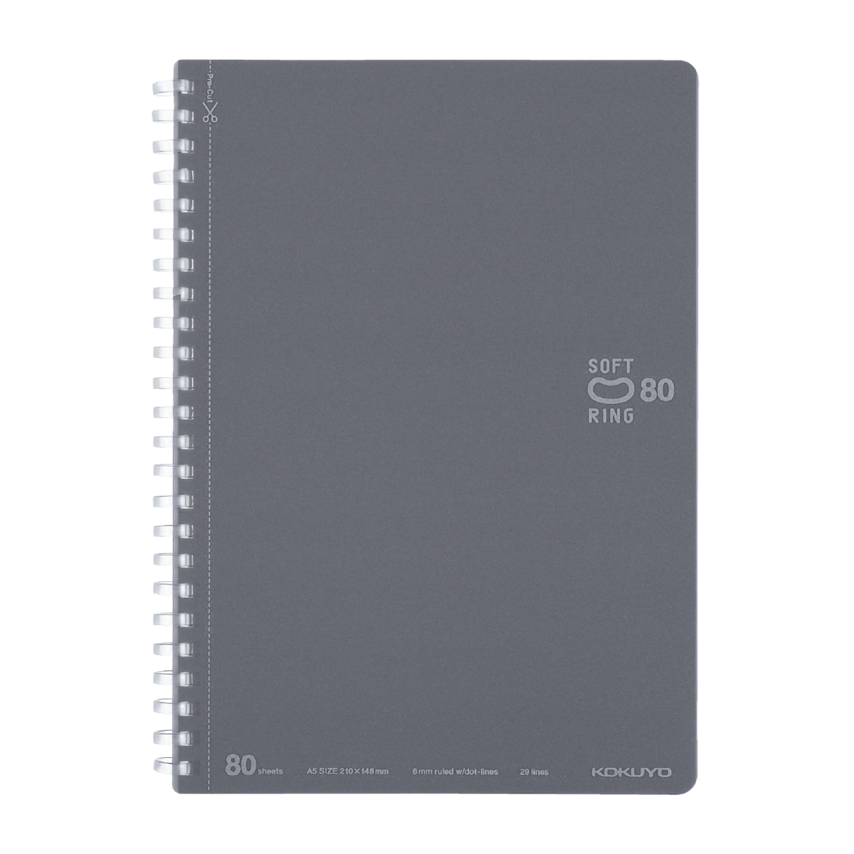 コクヨ　ソフトリングノート　Ａ５　８０枚　ドットＢ罫　ダークグレー