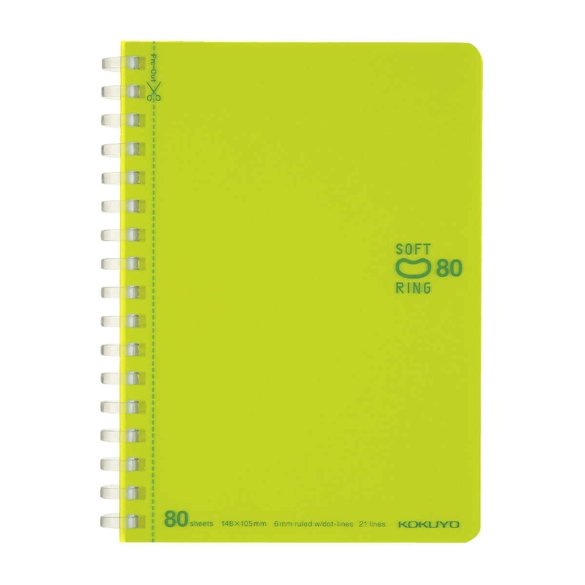 コクヨ　ソフトリングノート　Ａ６　８０枚　ドットＢ罫　ライトグリーン