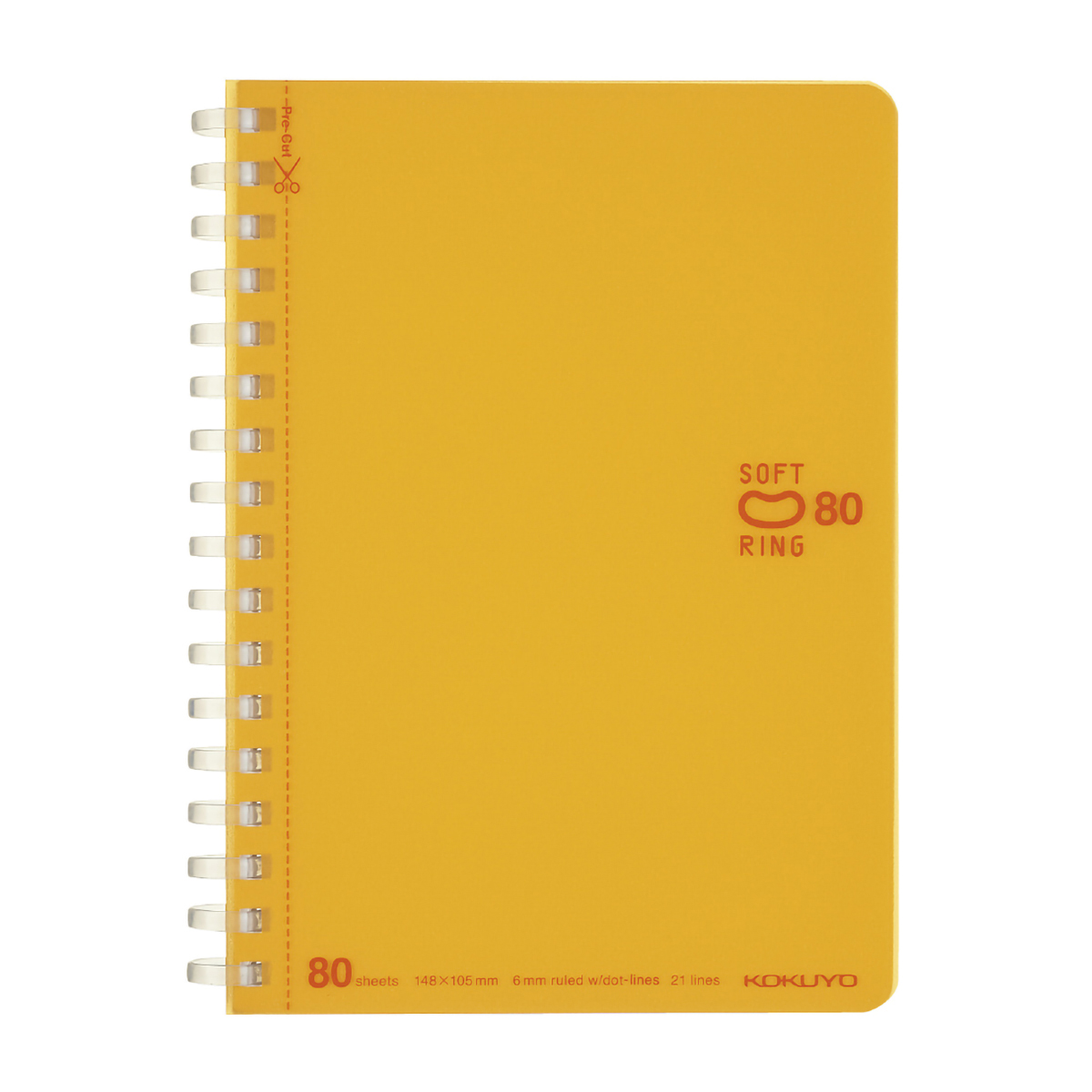 コクヨ　ソフトリングノート　Ａ６　８０枚　ドットＢ罫　オレンジ