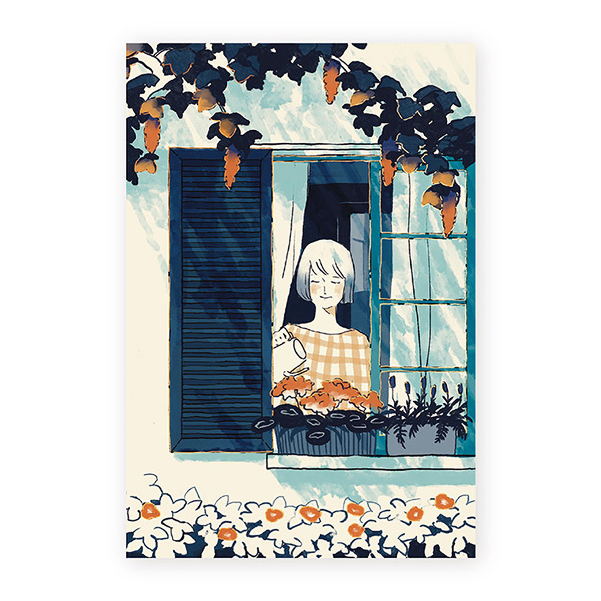 表現社　箔押しポストカード　窓辺ジョウロ