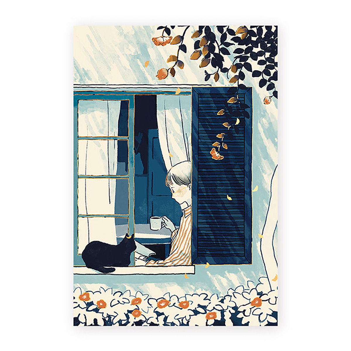 表現社　箔押しポストカード　窓辺コーヒー