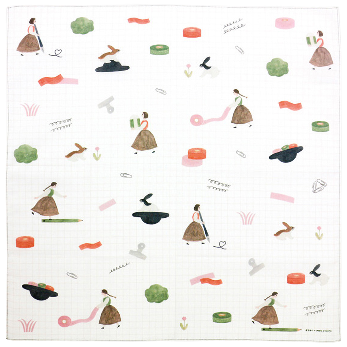 表現社　ハンカチ　野原、つくえの上