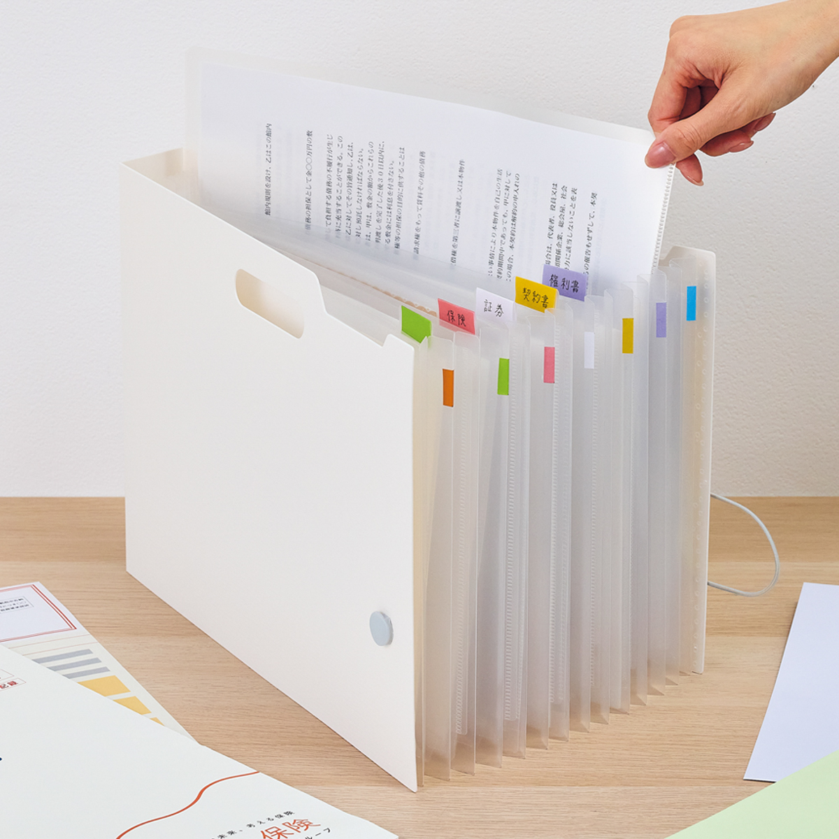 リヒトラブ　ｎｏｉｅ－ｓｔｙｌｅ　ドキュメントボックス　ヨコ　スリム　ホワイト　Ａ４　６仕切（７ポケット）