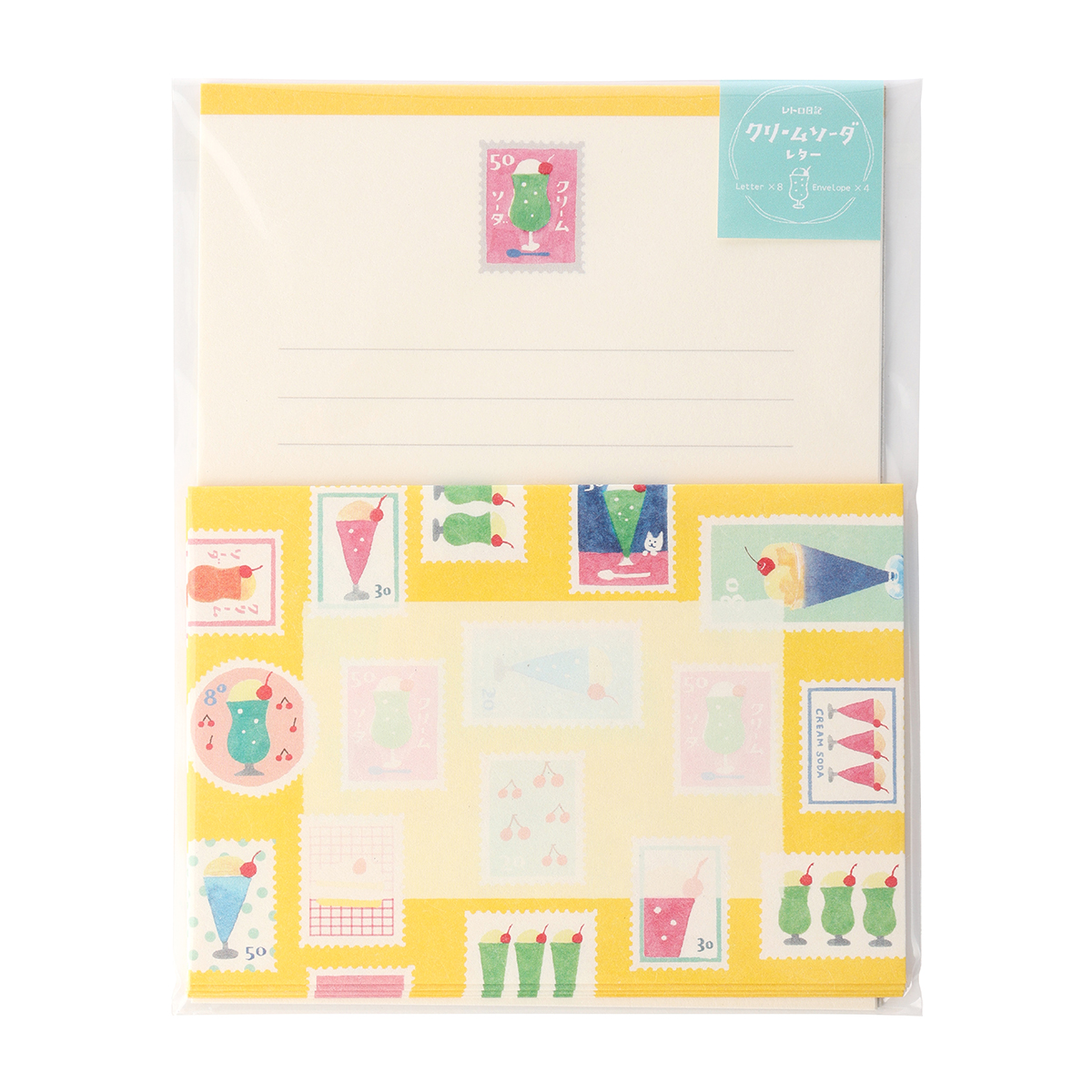 古川紙工　レトロ日記　Ｌ判レターセット　クリームソーダ　切手