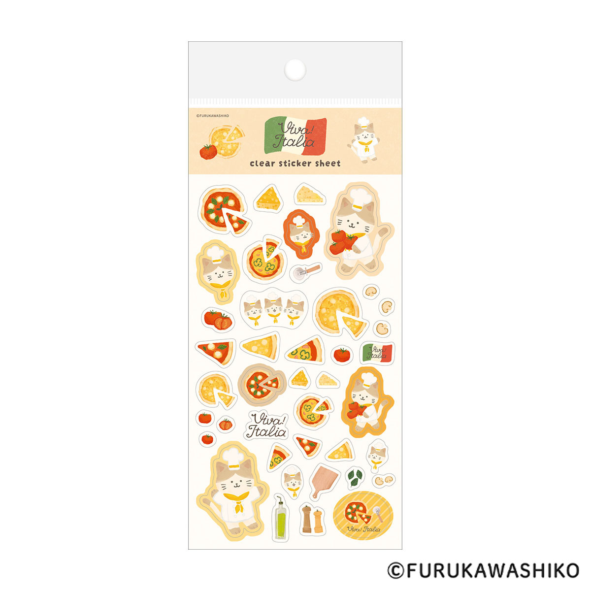 古川紙工　透明シールシート　ピザにゃんこ　イタリア