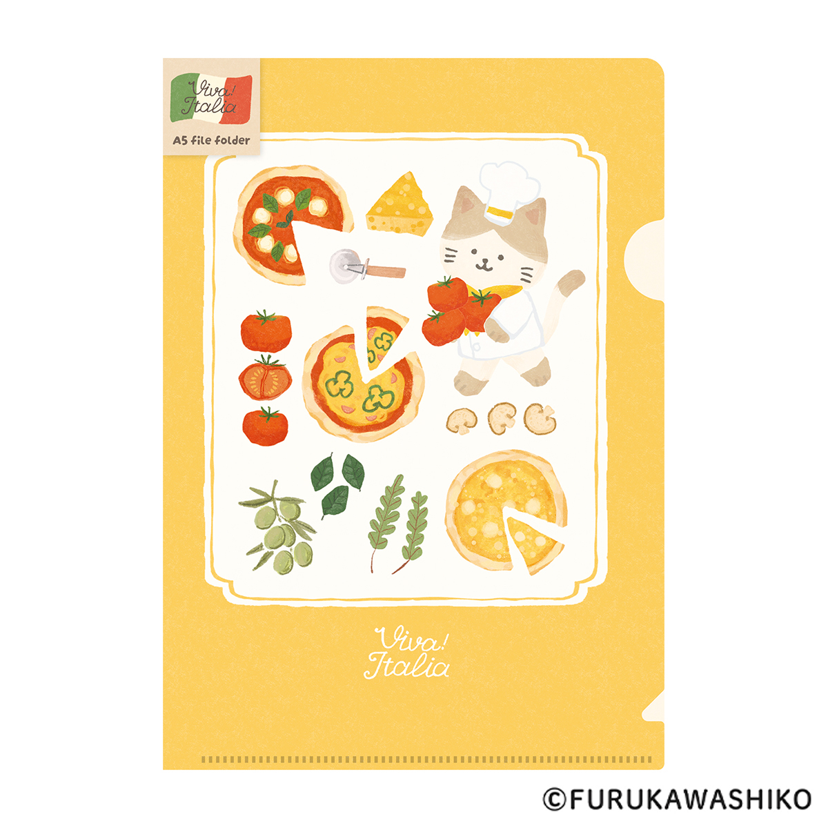 古川紙工　Ａ５クリアファイル　ピザにゃんこ　イタリア