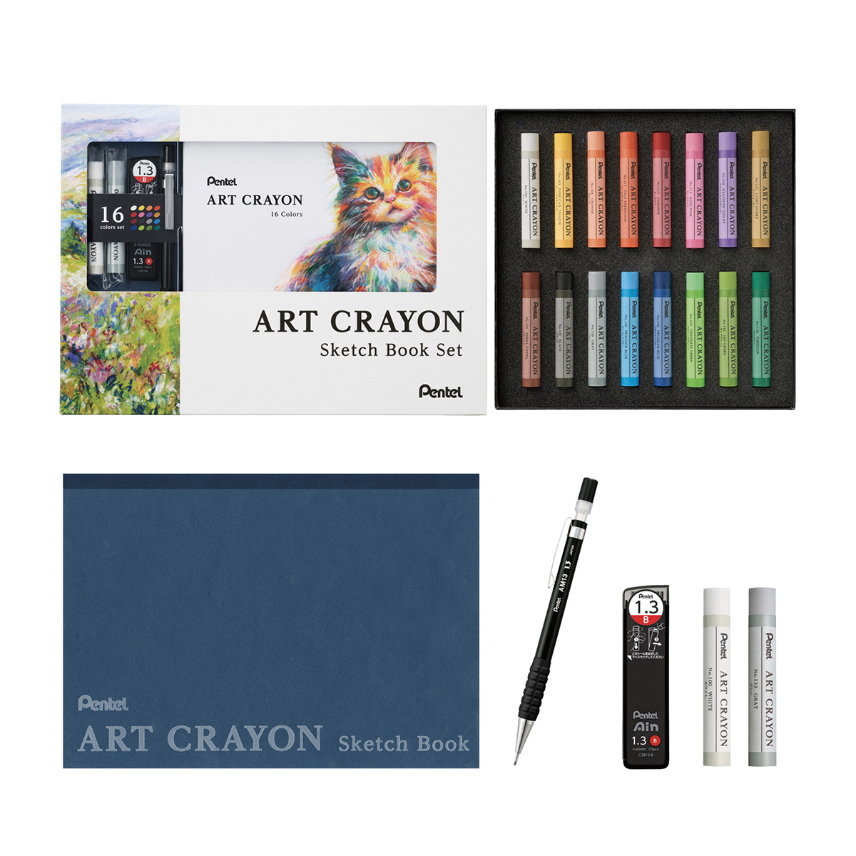 ぺんてる　アートクレヨン　１６色　限定スターターキット　スケッチブック／描き方ガイド付き　ＰＴＡＣ－１６ＳＴ１