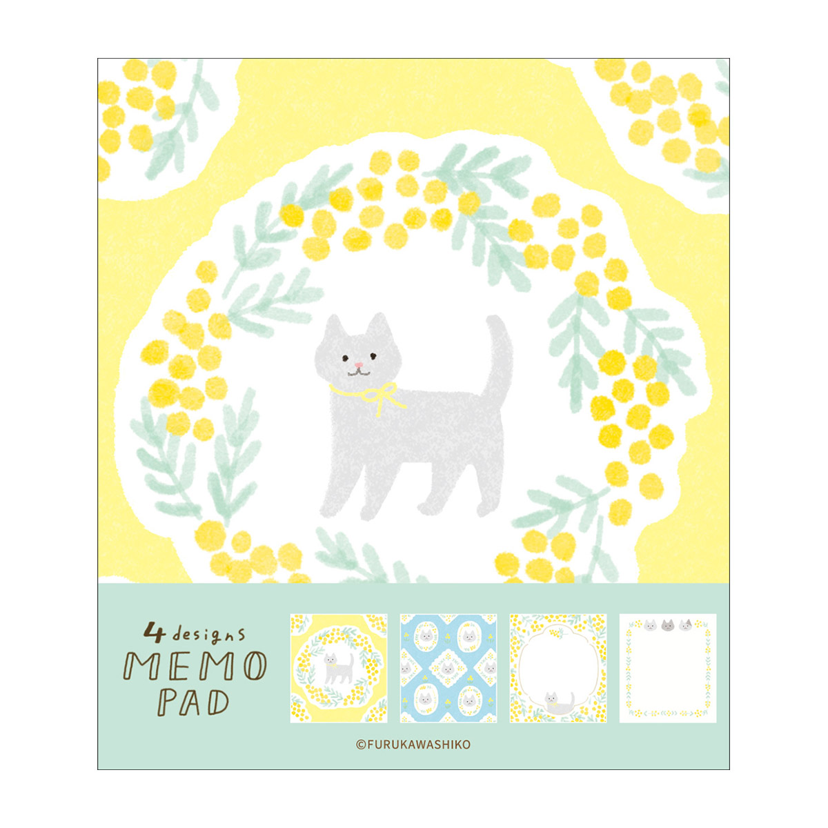 古川紙工　メモパッド　ミモザとネコ