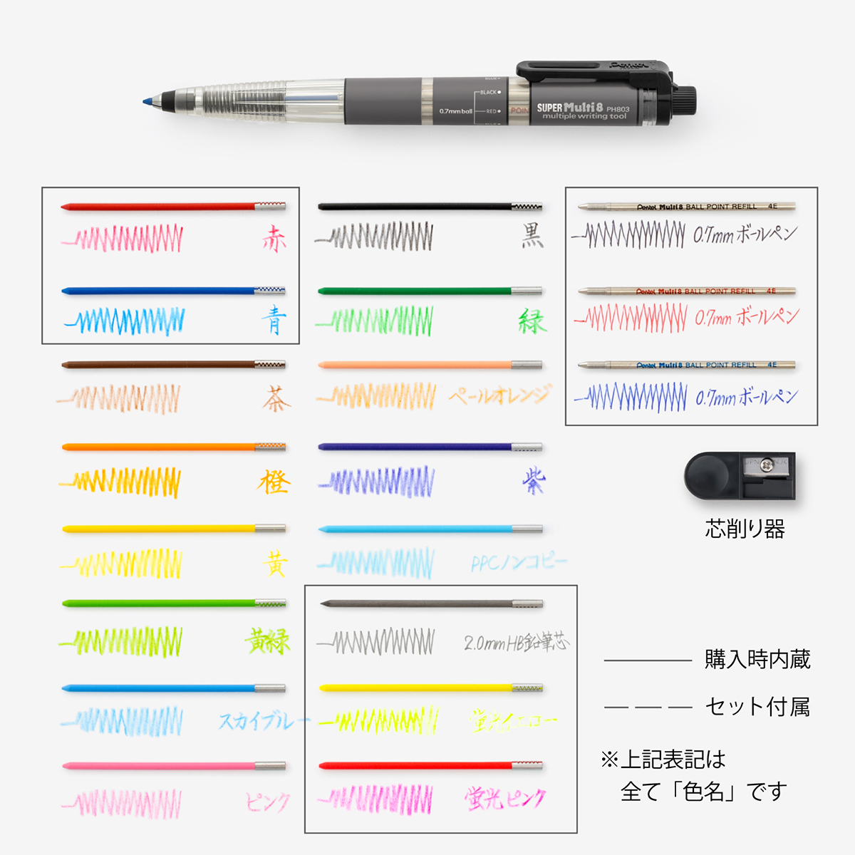 ぺんてる 多機能 SUPER Multi8 スーパーマルチ8 ホルダータイプ 色芯5