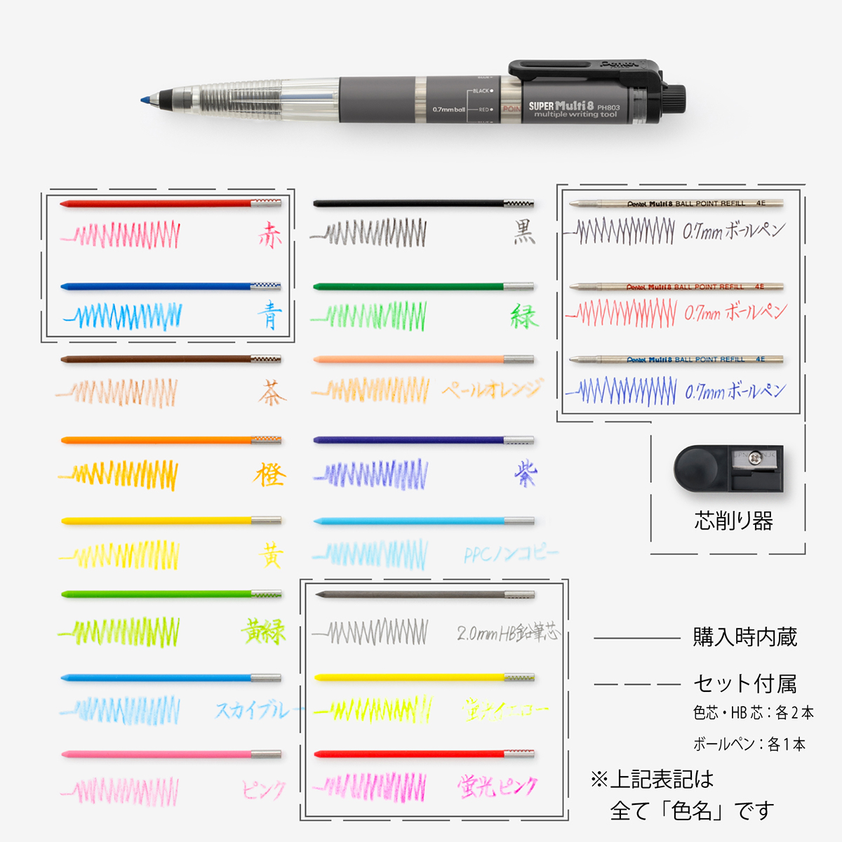 ぺんてる 多機能 SUPER Multi8 スーパーマルチ8セット ホルダータイプ