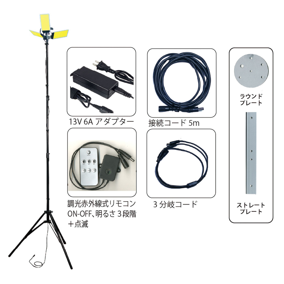 極薄 DC12V COB３灯式スタンドライト 昼光色
