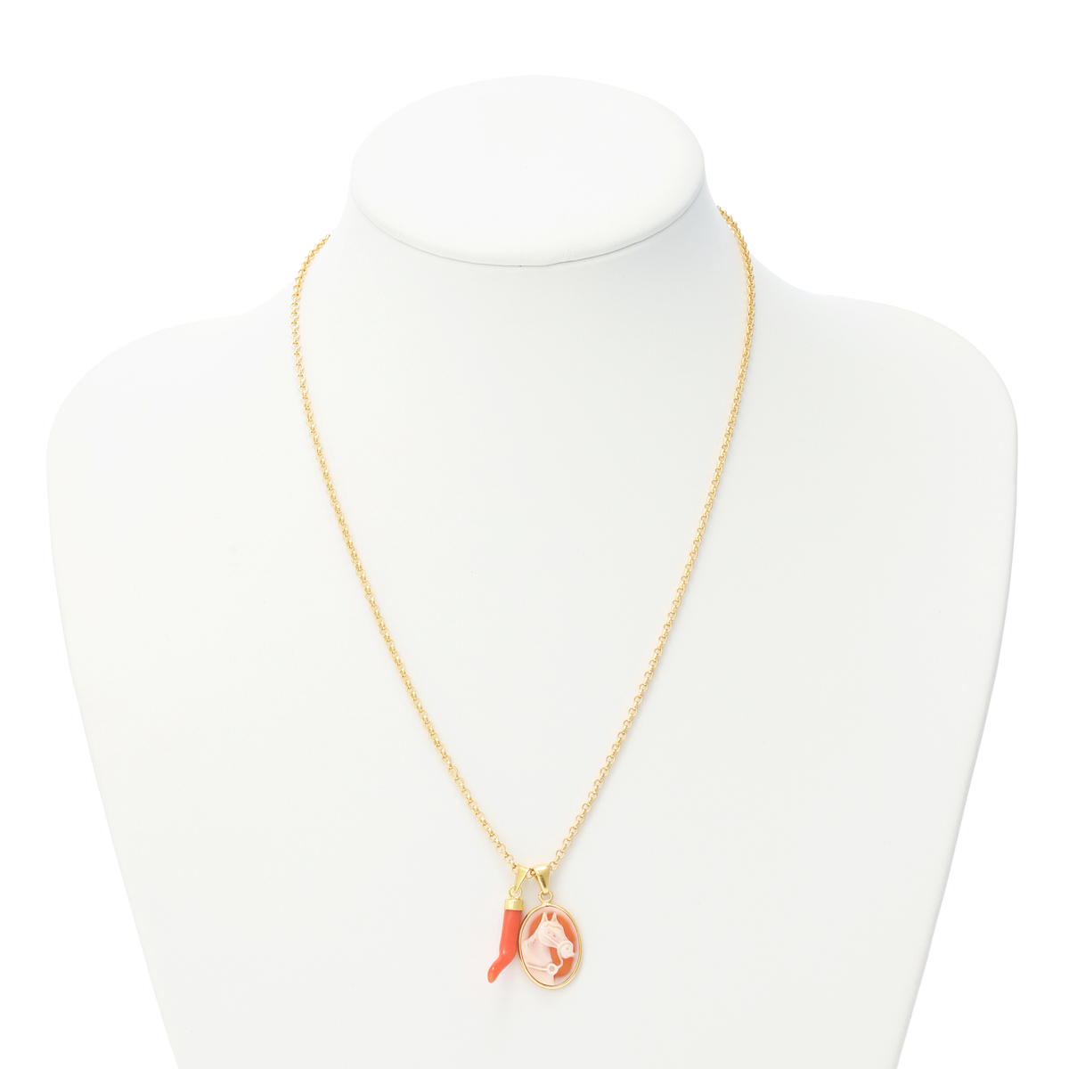 【ベアトリーチェ カメイ】シルバー カメオ＆コーラル フォーチュンネックレス