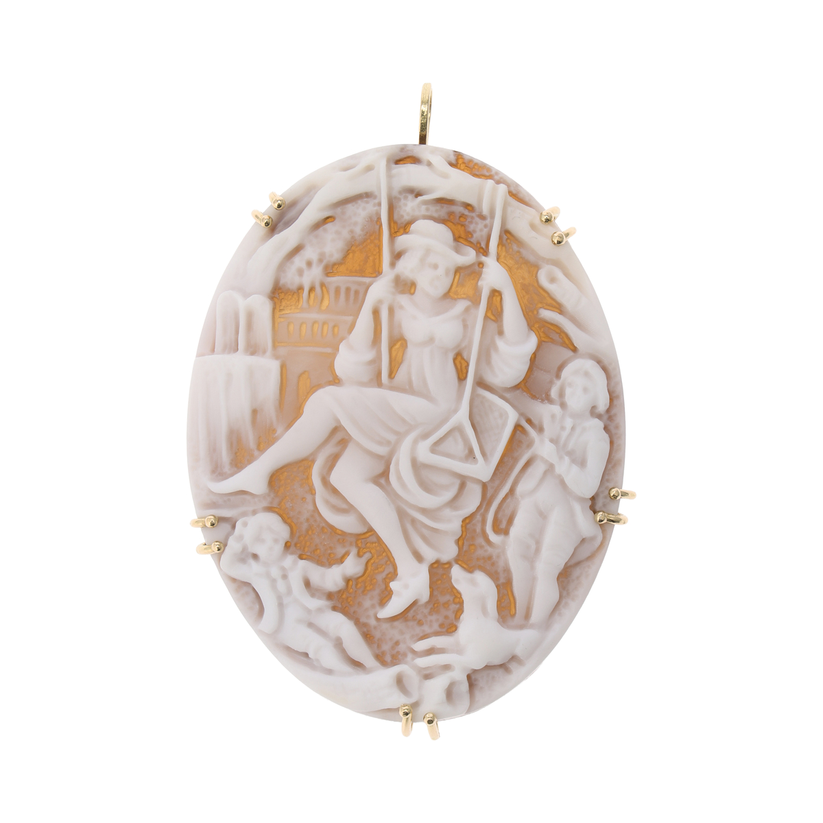 【ベアトリーチェ カメイ】Maestro Francesco Monastero作 K18シェルカメオ ブローチペンダント ”ファンタジー”