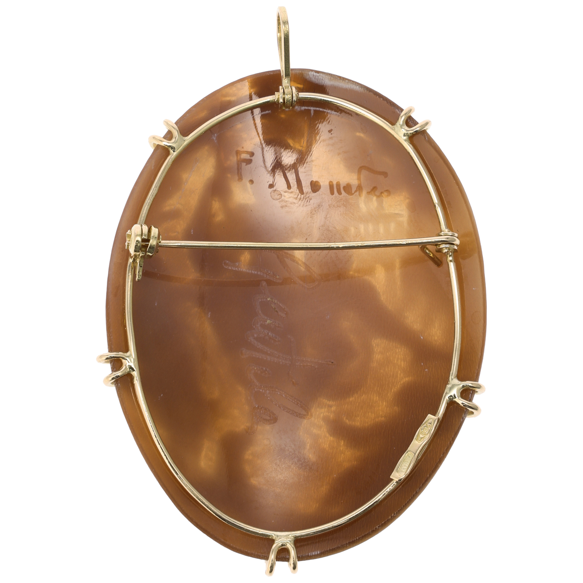 【ベアトリーチェ カメイ】Maestro Francesco Monastero作 K18シェルカメオ ブローチペンダント ”ファンタジー”