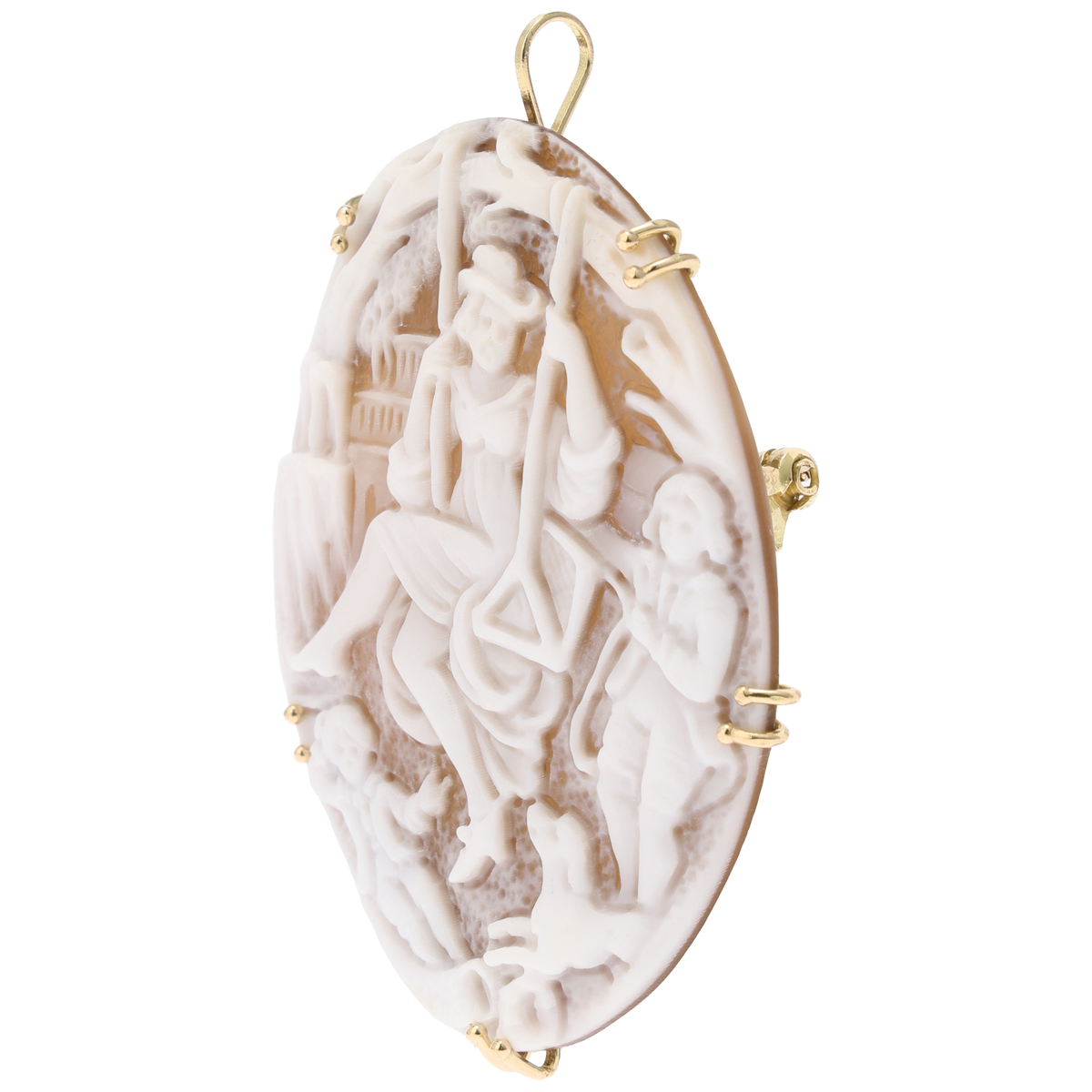 【ベアトリーチェ カメイ】Maestro Francesco Monastero作 K18シェルカメオ ブローチペンダント ”ファンタジー”