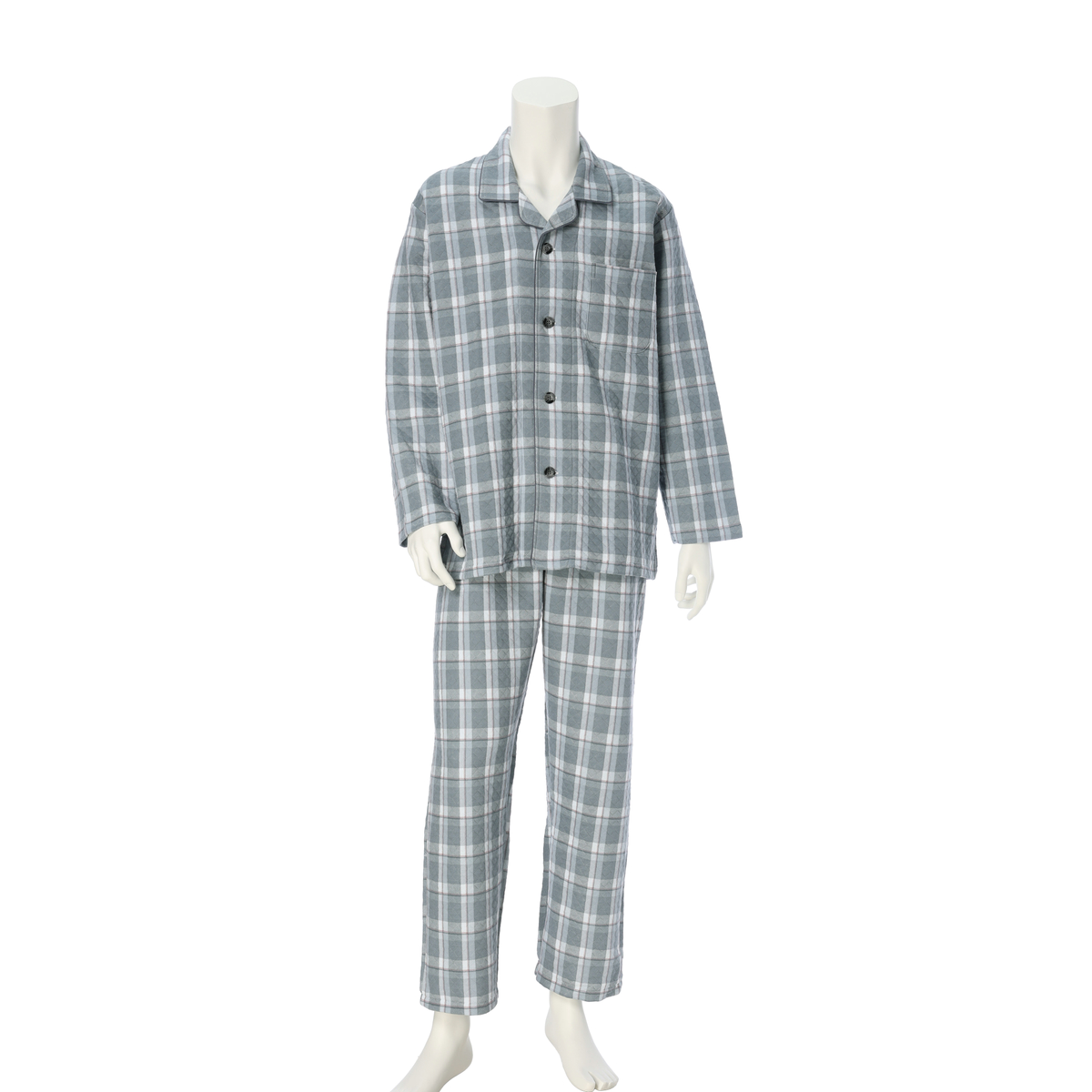 綿混 ダイヤキルト 紳士パジャマ長袖長パンツ