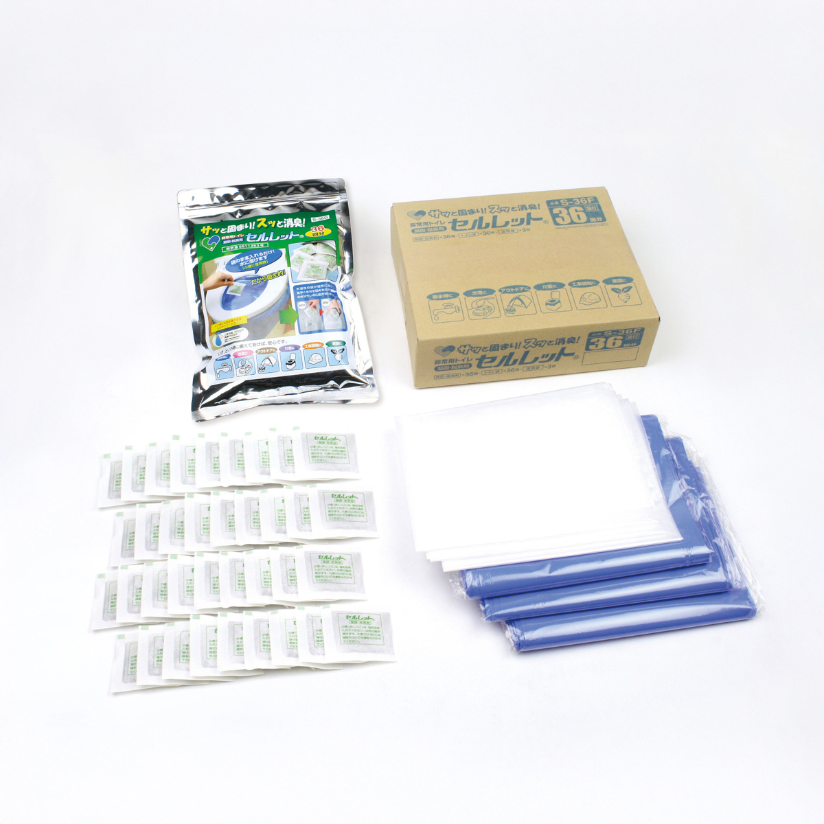 非常用トイレ　セルレット　３６回分（袋付）