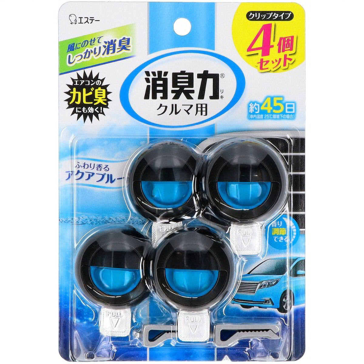 クルマの消臭力　クリップタイプ　４個セット　アクアブルー　１２ＭＬ