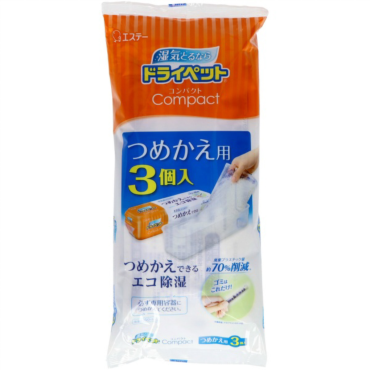 ドライペットコンパクト　除湿剤　詰めつめかえ用タイプ　つめかえ用　３個