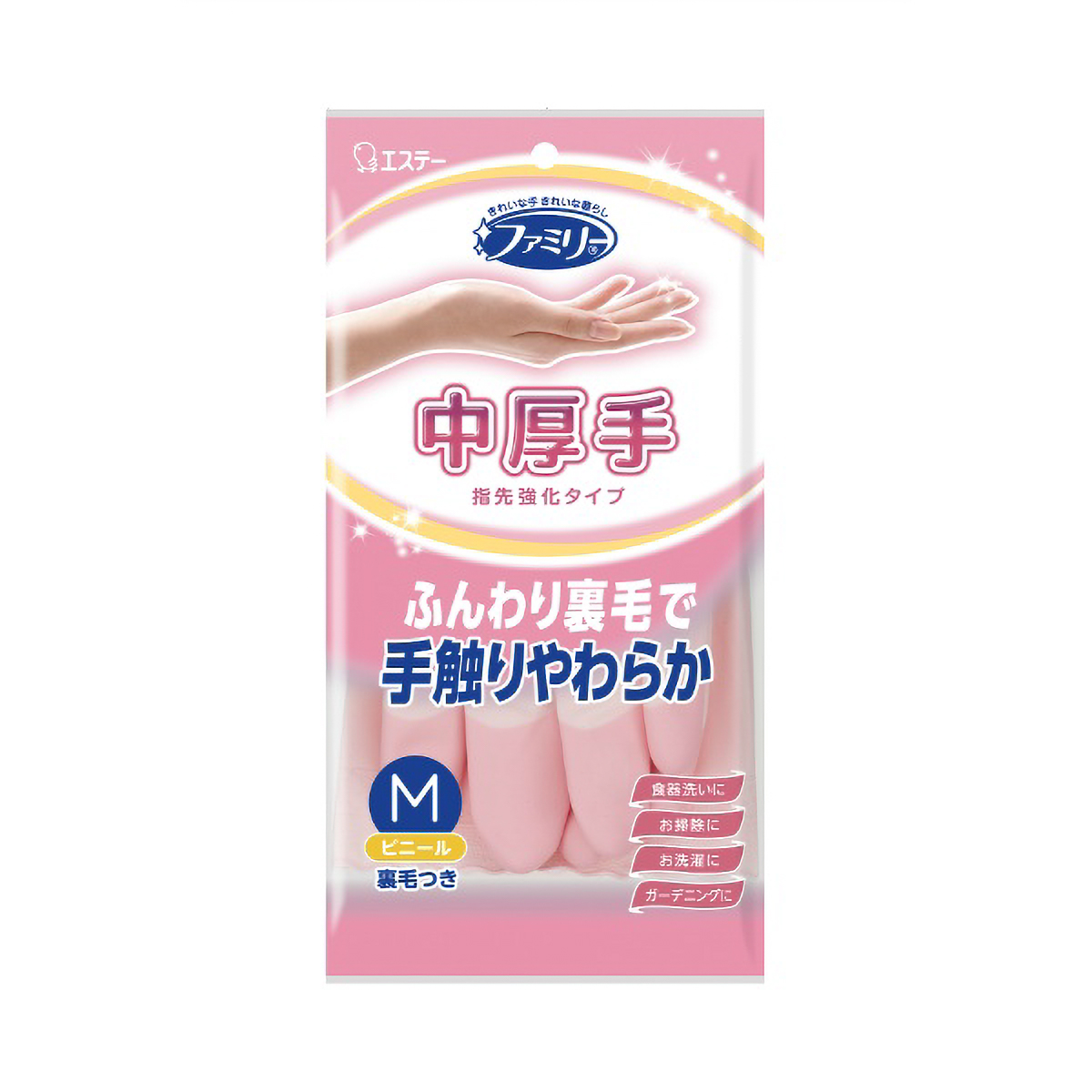 ファミリー　ビニール中厚手　指先強化　Ｍ　ピンク　１個