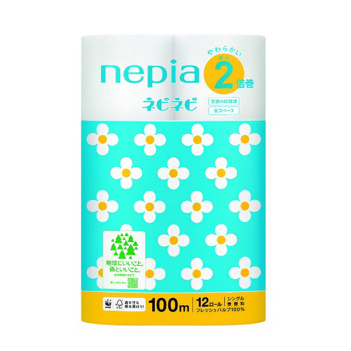 ネピネピトイレットロール　２倍巻　１２ロール　シングル　１００Ｍ