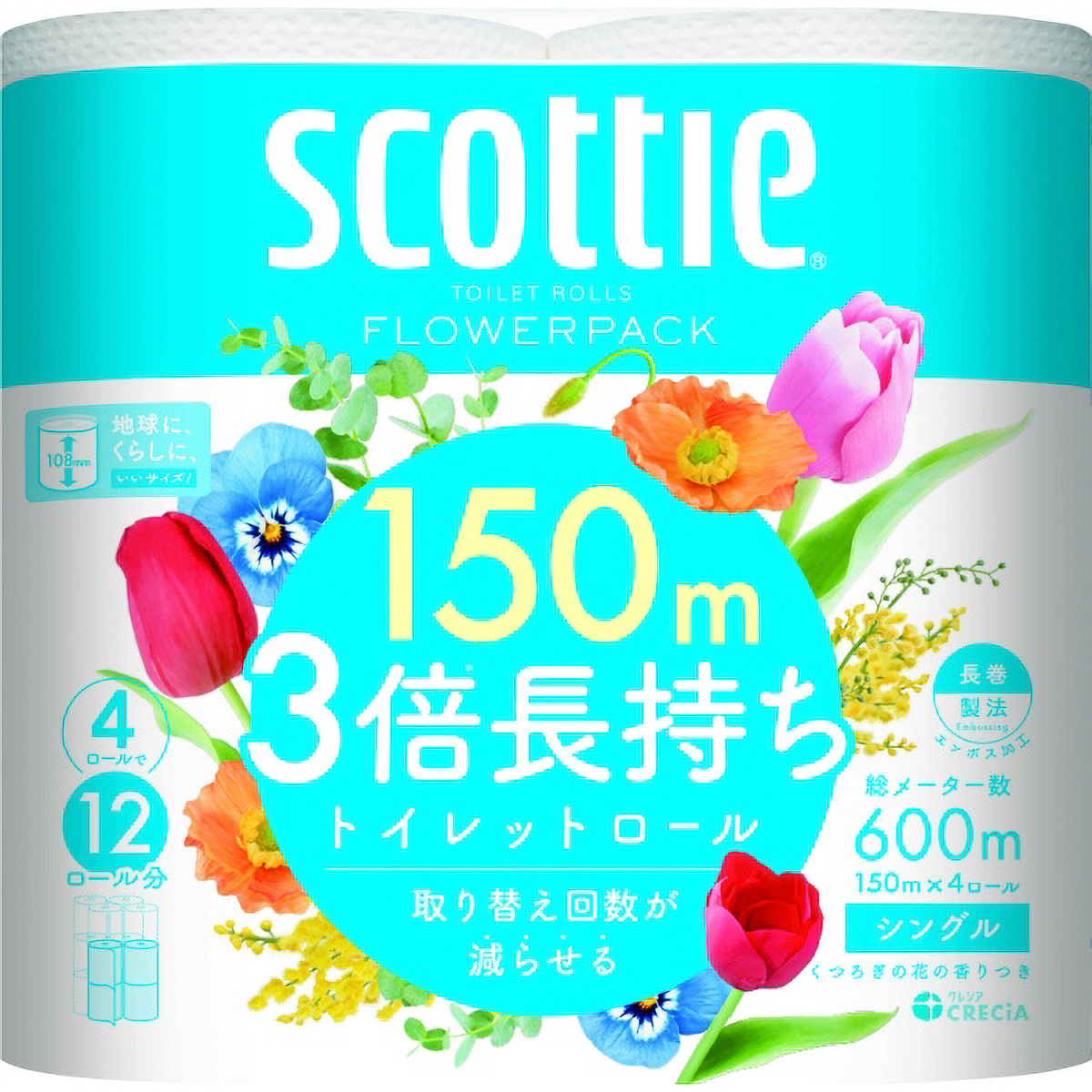 スコッティ　フラワーパック　３倍長持ち　シングル　４ロール
