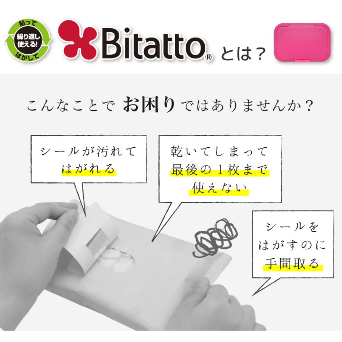 【お尻拭きのフタ・着脱式・付けつめかえ用１００回以上】ビタット　レギュラー　ホワイト １枚