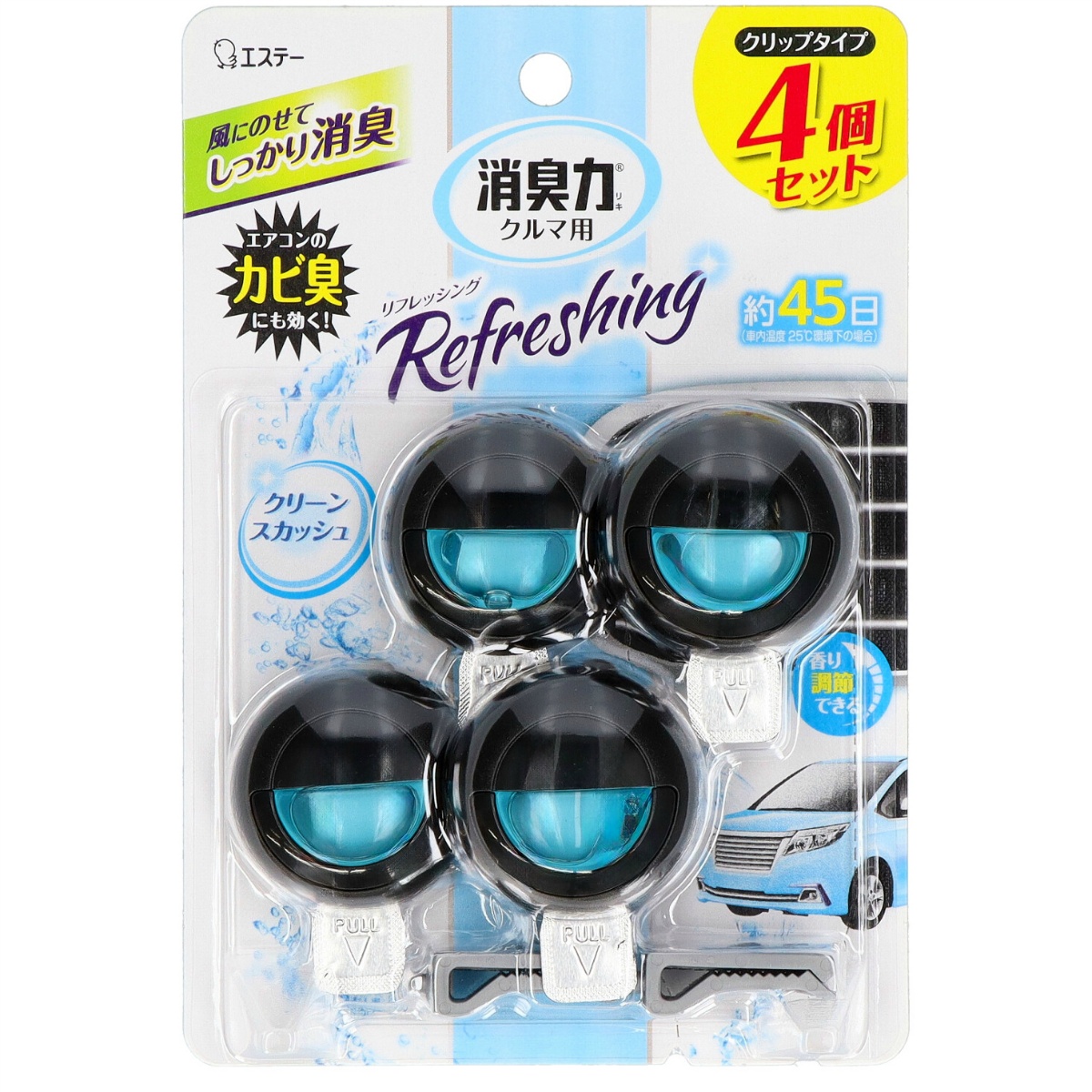 クルマの消臭力　クリップタイプ　４個セット　クリーンスカッシュ　１２ｍＬ