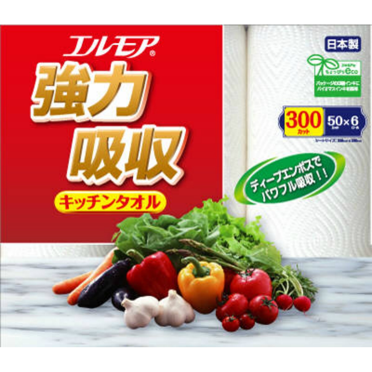 エルモア　強力吸収キッチンタオル　６ロール　２枚重ね×５０カット