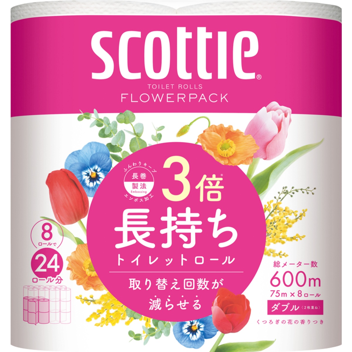 スコッティ　フラワーパック　3倍長持ち　ダブル　8ロール