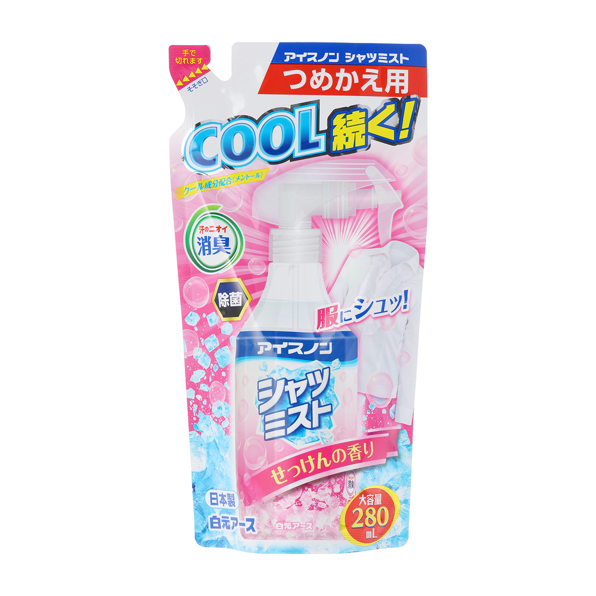 アイスノン　シャツミスト　せっけんの香り　大容量　つめかえ用　２８０ｍＬ