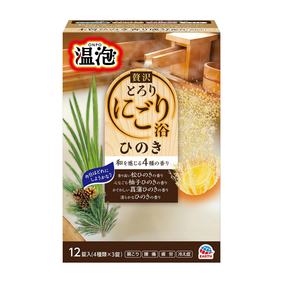 アース製薬　温泡　ＯＮＰＯ　ぜい沢とろり　にごり浴　ひのき　１２錠