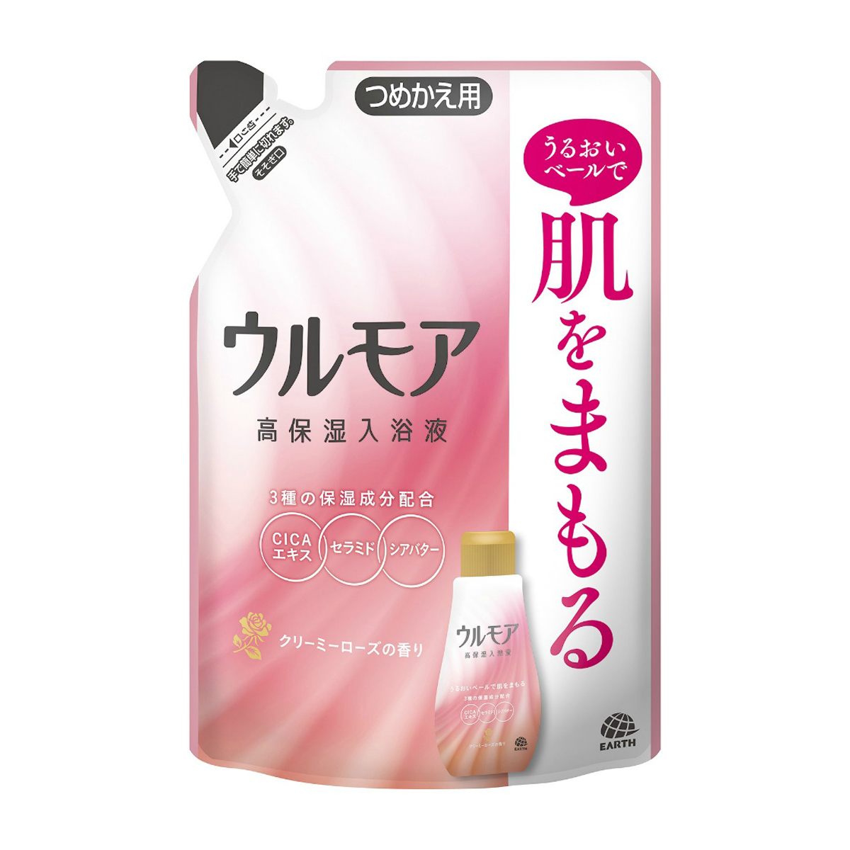 アース製薬　ウルモア　高保湿入浴液　クリーミーローズの香り　つめかえ　４８０ｍＬ