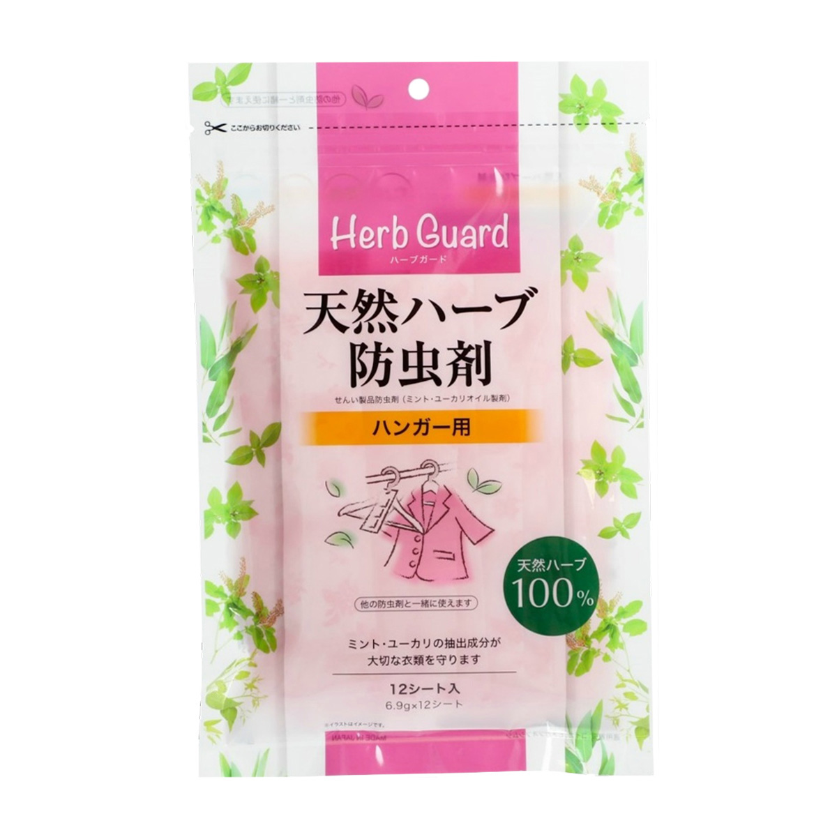 宇部マテリアルズ　天然ハーブ防虫剤　ハンガー用　１２シート