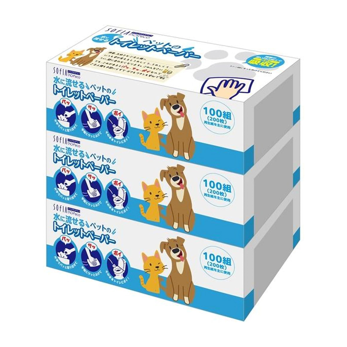マスコー製紙　ソフィアタッチエコペット用トイレットペーパー１００ｗ３Ｐ