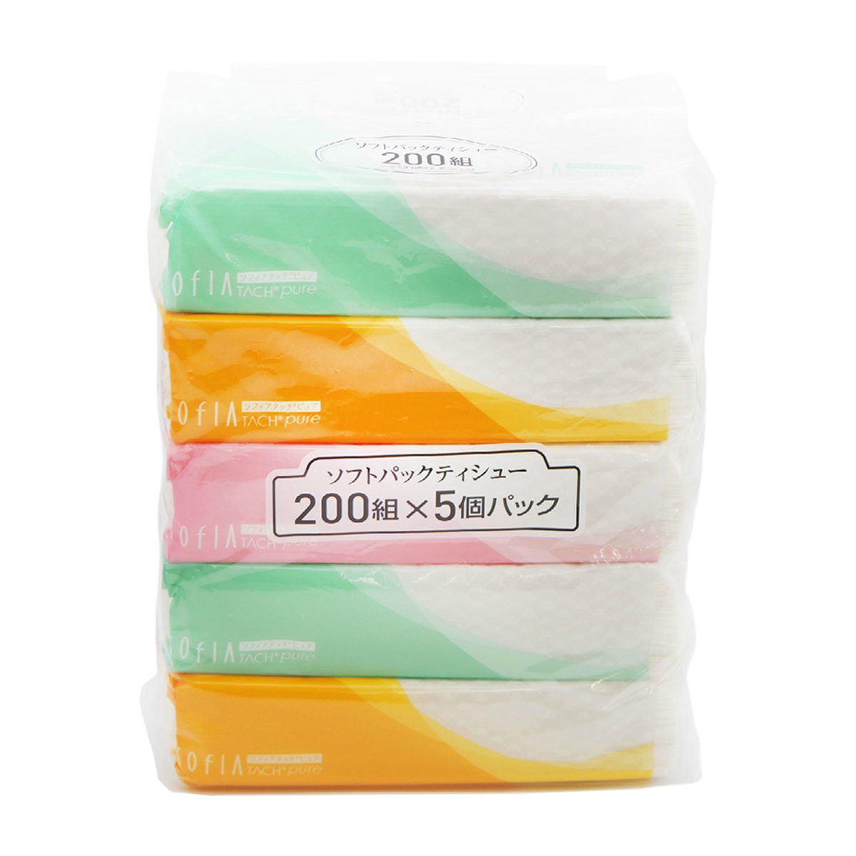 マスコー製紙　ソフィアタッチピュアソフトパックティッシュ２００組５個パック