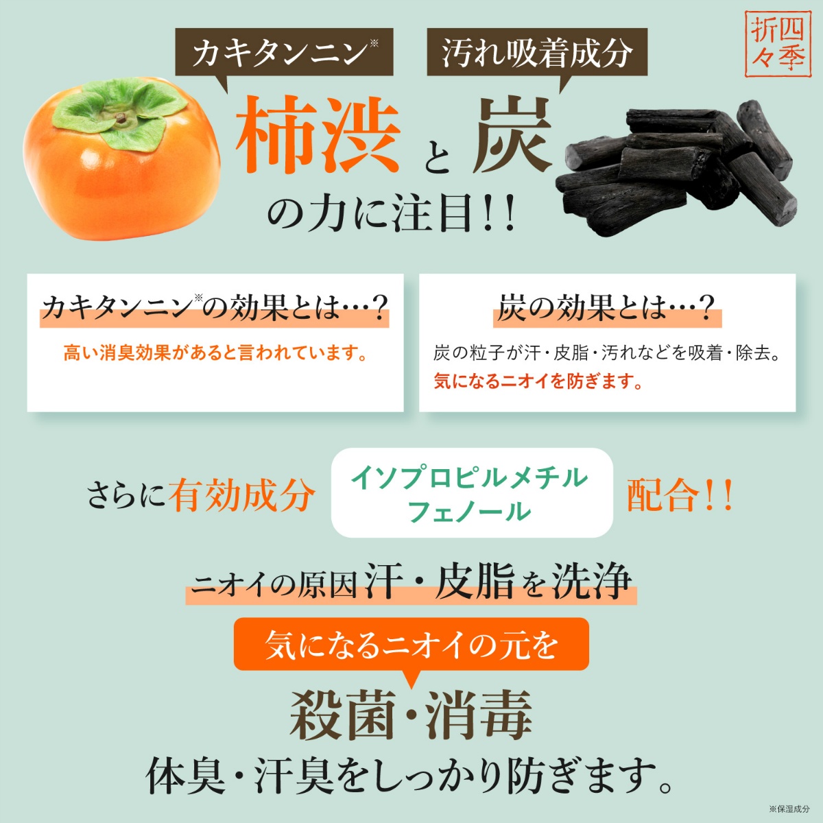 四季折々 薬用 柿渋ボディソープ 炭配合 詰替 大容量 1000ml | かぜと